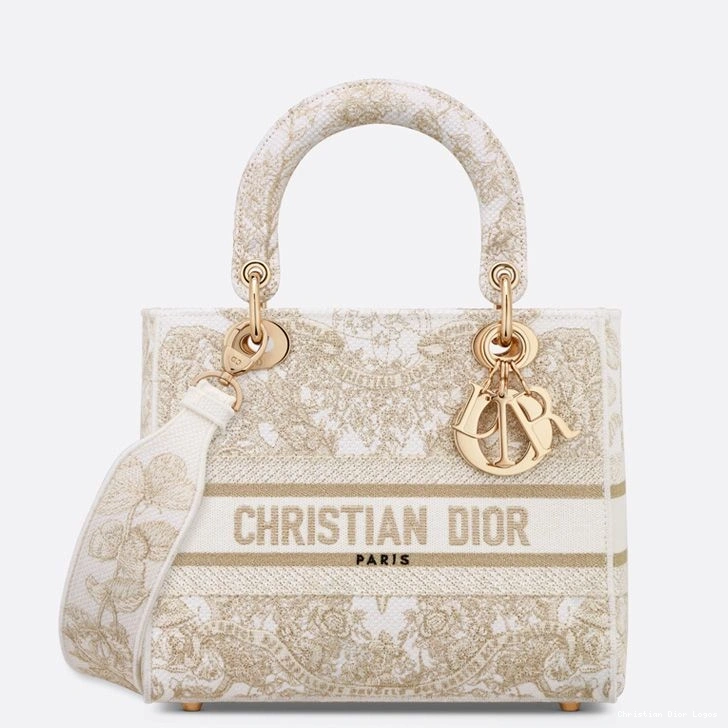 Cheap Medium Canvas D-lite Gold The World Motif Bag White Butterfly Around Lady 0802 Luxury